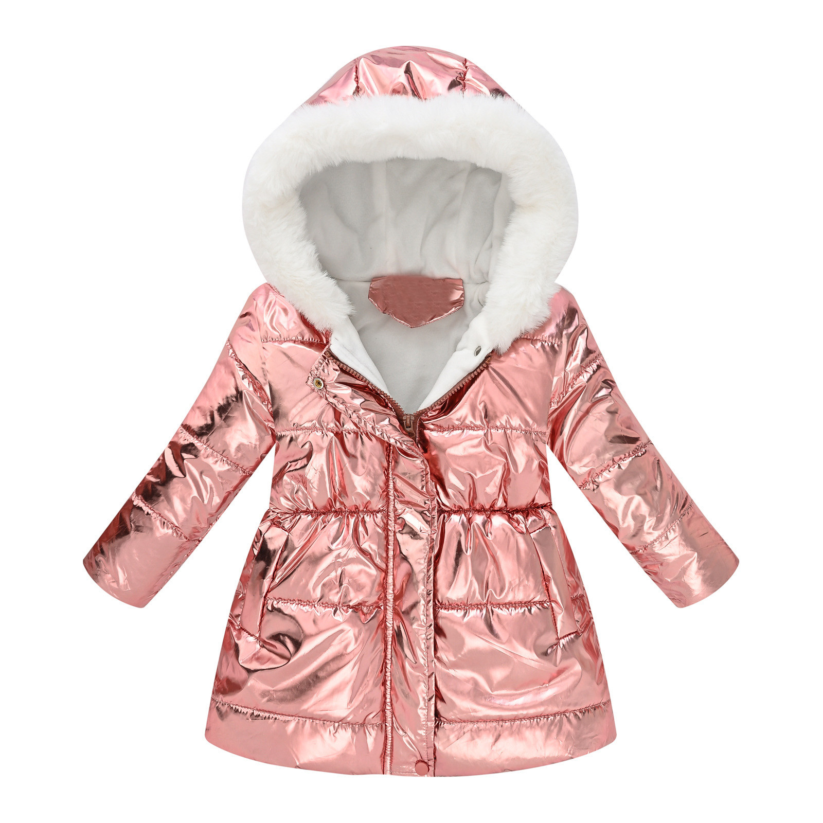 Girls Puffer Jacket Kids Winter Coat with Pocket Zip up Winter Hoodies Coat Solid Color Long Sleeve Child Puffer Jacket for Girls 6-7 Years